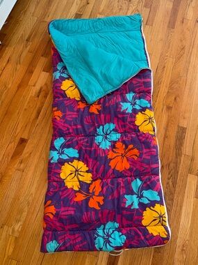 Vintage 80s Esprit Vibrant Teal & Floral  Sleeping Bag